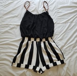 Black & White Striped Romper Leather Straps
